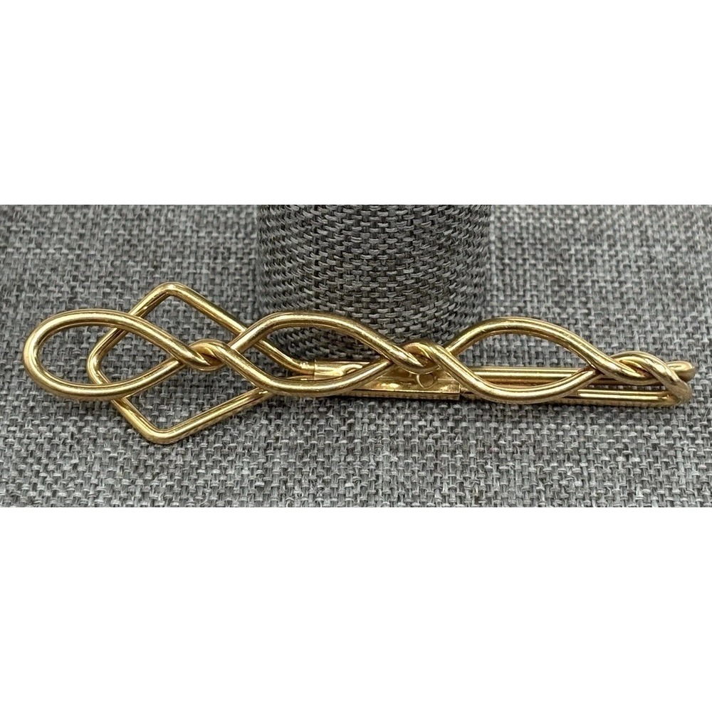 Vintage 12K Gold Fill Swank Twisted Rope Loop Long Tie Bar Clip